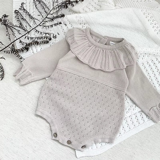 Rosebelle – Knitted Lace Ruffle Romper for Baby Girls